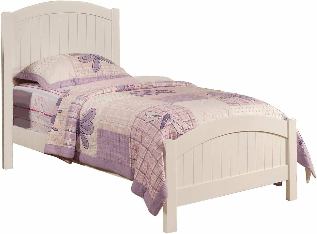Bed Twin Frame | White Color Twin Size Bed Youth Bedroom Furniture Vertical Lines Carved Headboard Plywood