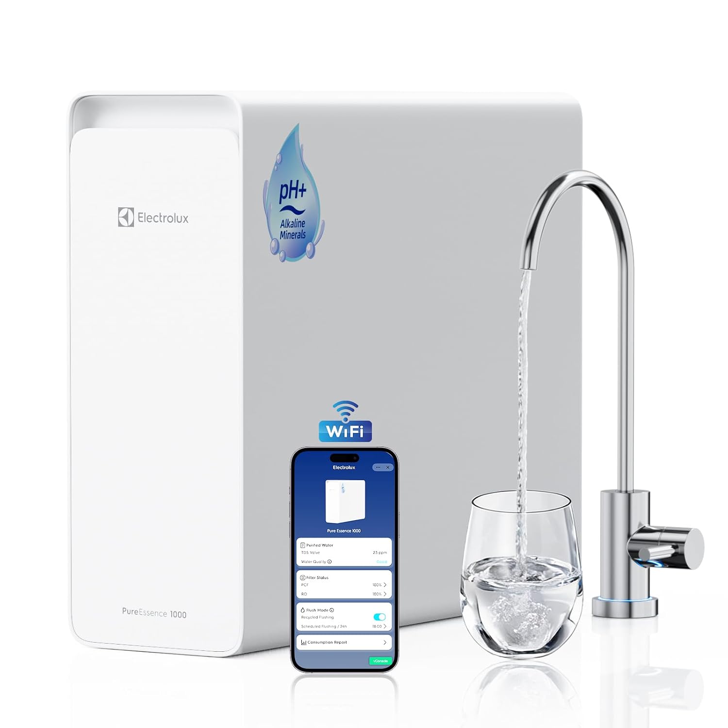 Electrolux WiFi 1000GPD Alkaline Mineral pH+ Reverse Osmosis Water Filter, 3:1 Pure to Drain Under Sink RO System, 10-Stage RO Water Filtration System, Real-time Monitoring