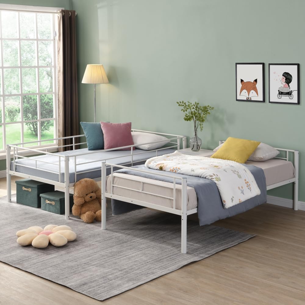 BUNK Bed Pink Twin Over Twin (White + Metal)