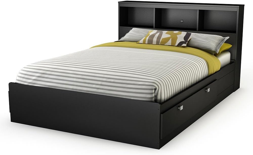 South Shore Spark Bookcase Headboard, Full, Pure Black