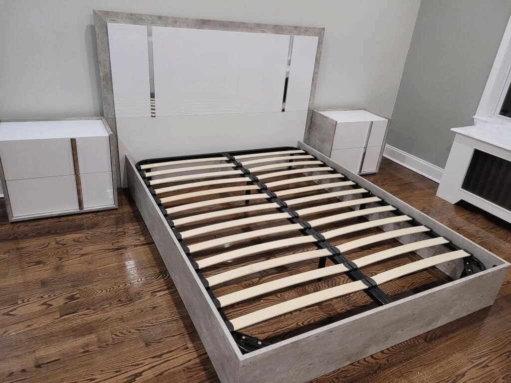 First of a Kind Treviso 48' Twin Bedroom Set - Made in Italy, Modern Bedroom Furniture Set Includes 2 x Beds, 1 x Nightstand & 2 x Orthopedic Wood Frames for Extra Comfort, (White, Grey)