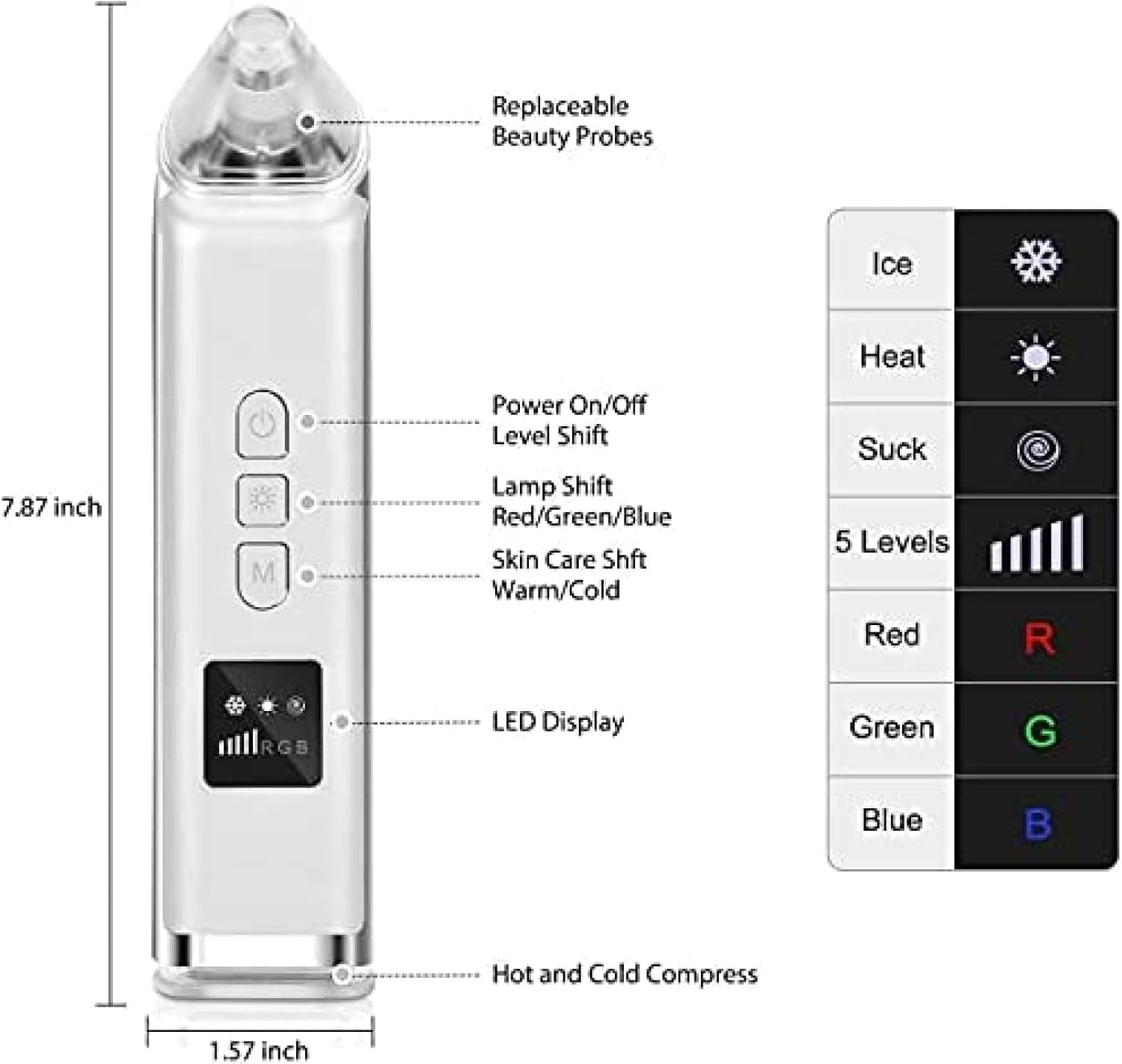 Blackhead Remover Vacuum Electric Acne Comedone Extractor, Facial Pore Deep Cleaning Tool with Hot and Cold Compress Adjustable Suction Power, 5 Replacement Probes,3POUR3