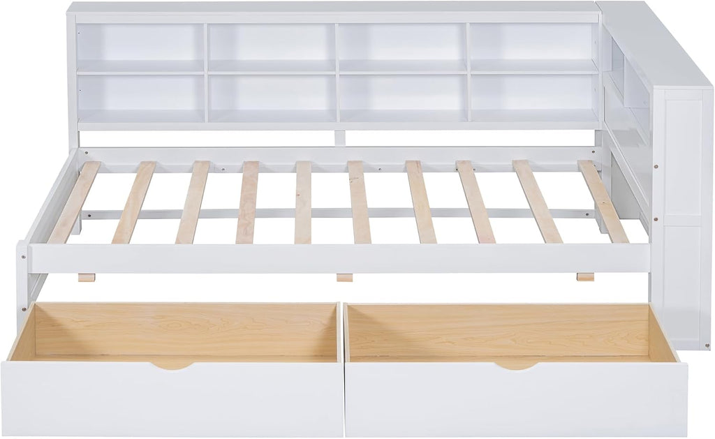 Twin Size Daybed with 2 Drawers,Minimalist Wooden Sofa Bed Frame with Storage Shelf and USB Charging Ports for Bedroom, Studyroom, Guestroom, Livingroom (White-wd56)