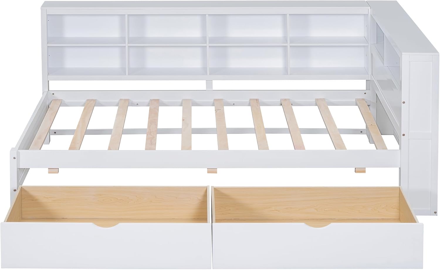 Twin Size Daybed with 2 Drawers,Minimalist Wooden Sofa Bed Frame with Storage Shelf and USB Charging Ports for Bedroom, Studyroom, Guestroom, Livingroom (White-wd56)