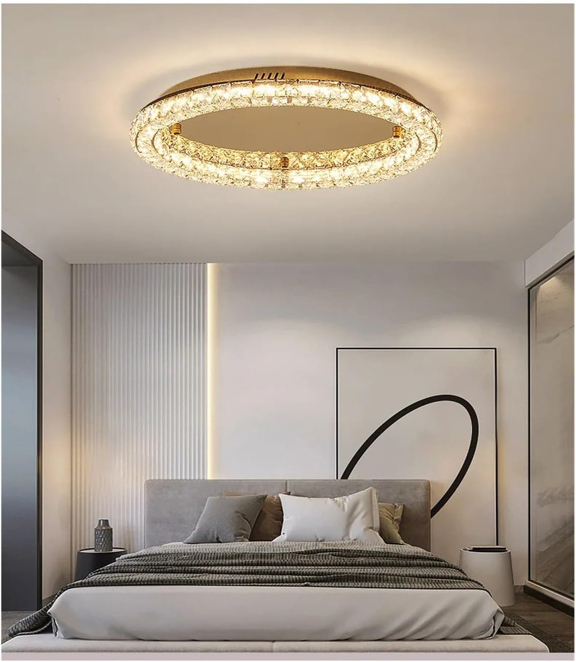 Modern Luxury Led Dimmable Chandelier Foyer K9 Crystal Ceiling Lights Lustre Indoor Light Lamparas Round Steel Led Luminarias