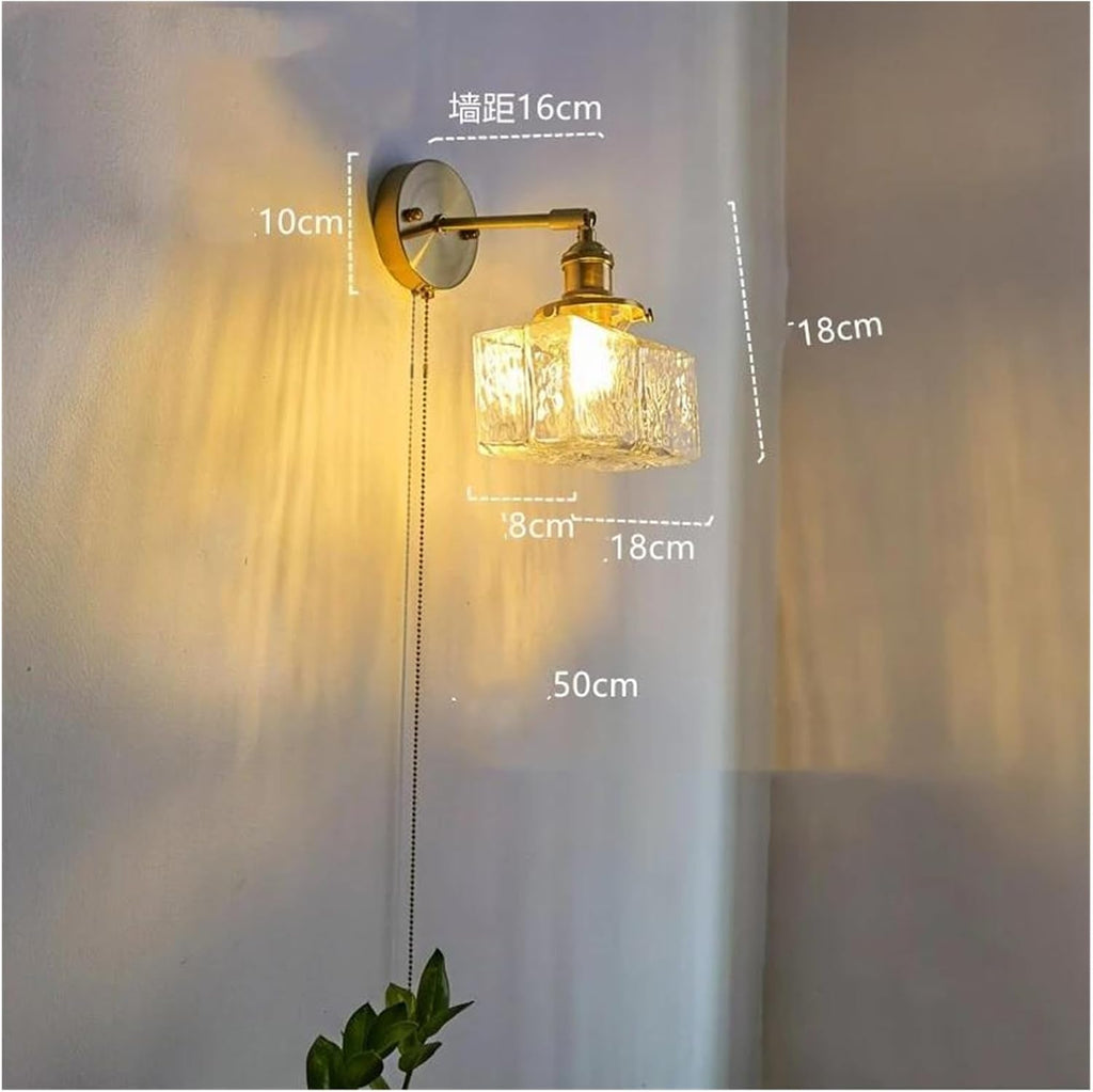 Wall Sconces, Glass LED Bathroom Mirror Light Copper Home Indoor Lighting Luminaria Bedroom Living Room Nordic Modern Wall Lamp Sconce(Pull Chain Switch-C)