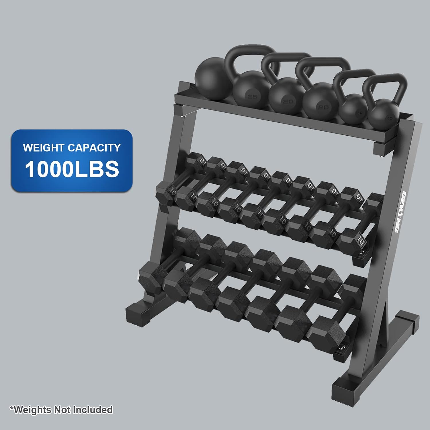 BEKING 3 Tier Dumbbell Rack,1000LB Capacity Weight Storage Rack for Home Gym Fitness,Multifunctional Free Weight Organizer Stand for Dumbbells, Kettlebells,Compact Design Save Floor Space