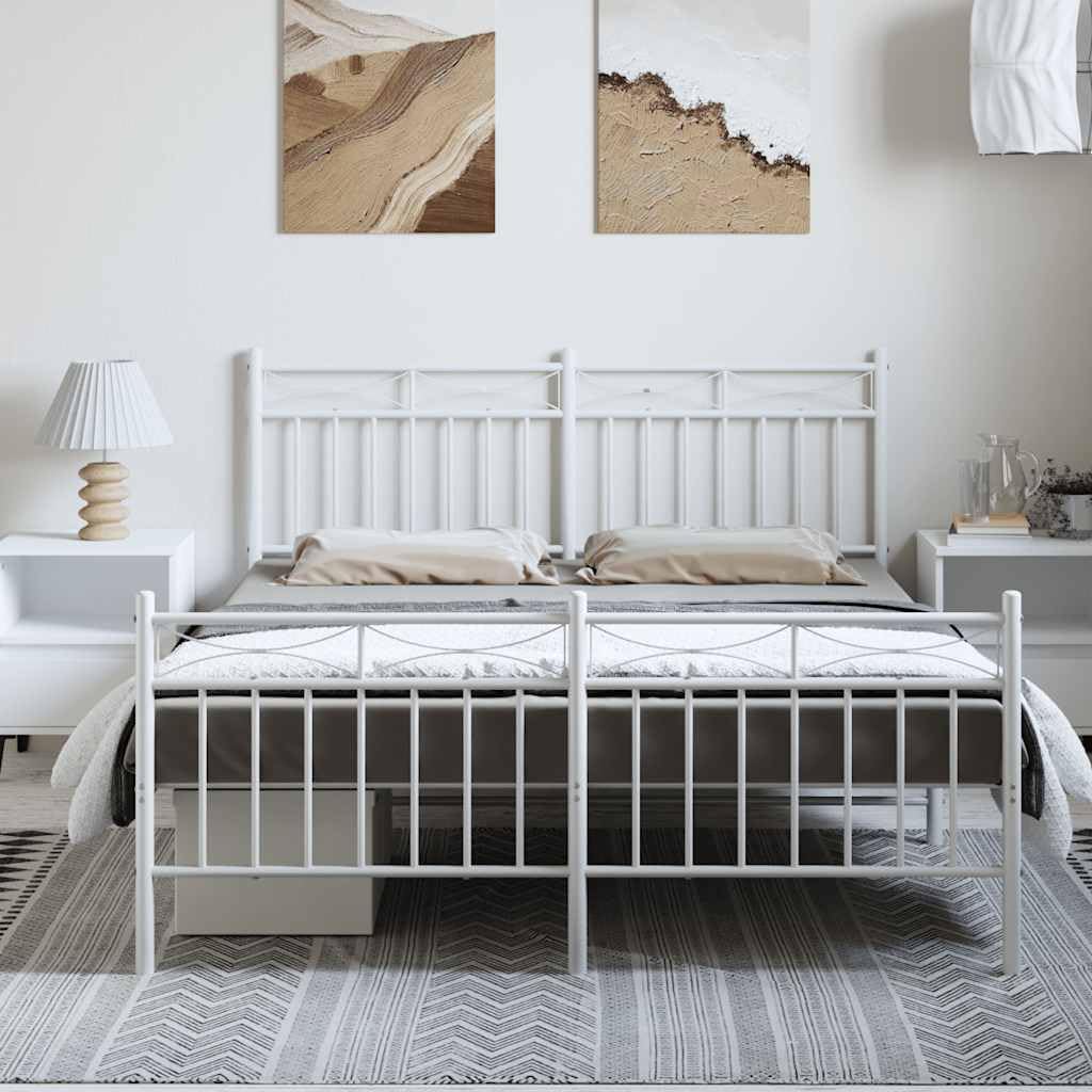 King Modern Bed Frame with White Powder-Coated Steel Construction and Open Base for Under-Bed Storage, Durable King Size Metal Bed Frame for Sleek Bedroom Style