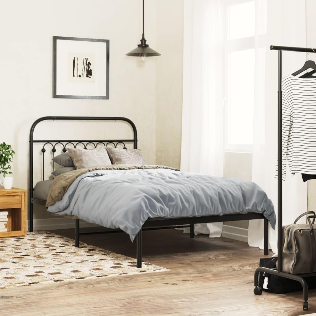 Black Steel Twin Bed Frame with Traditional Headboard, Sturdy Metal Construction for Mattress Support up to 39.4x78.7in, Durable and Elegant Design for Bedroom or Guest Room,