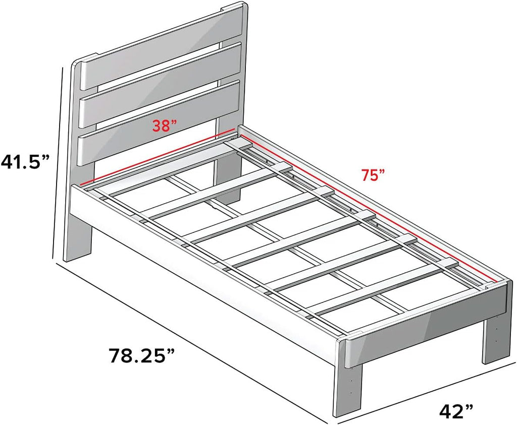 Max & Lily Modern Farmhouse Bed with Plank Headboard and Storage Drawers, Twin, White Wash