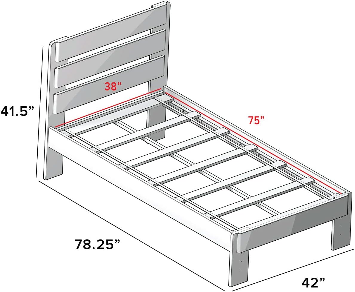 Max & Lily Modern Farmhouse Bed with Plank Headboard and Storage Drawers, Twin, White Wash