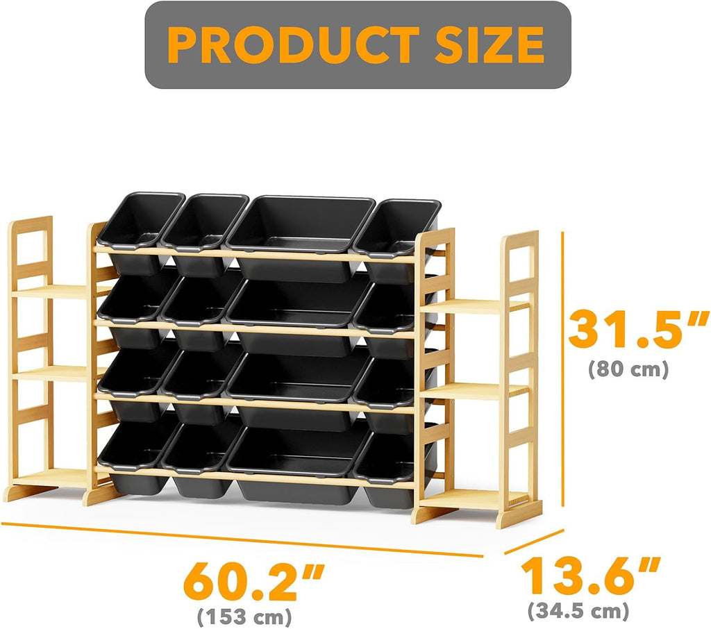 SpaceAid Toy Storage Organizer with 6 Shelves and 16 Bins, Toy Organizers Storage Bookshelf, Kids Bin Shelf Toys Box Bookcase for Bedroom Playroom Organization Room Decor, True Black