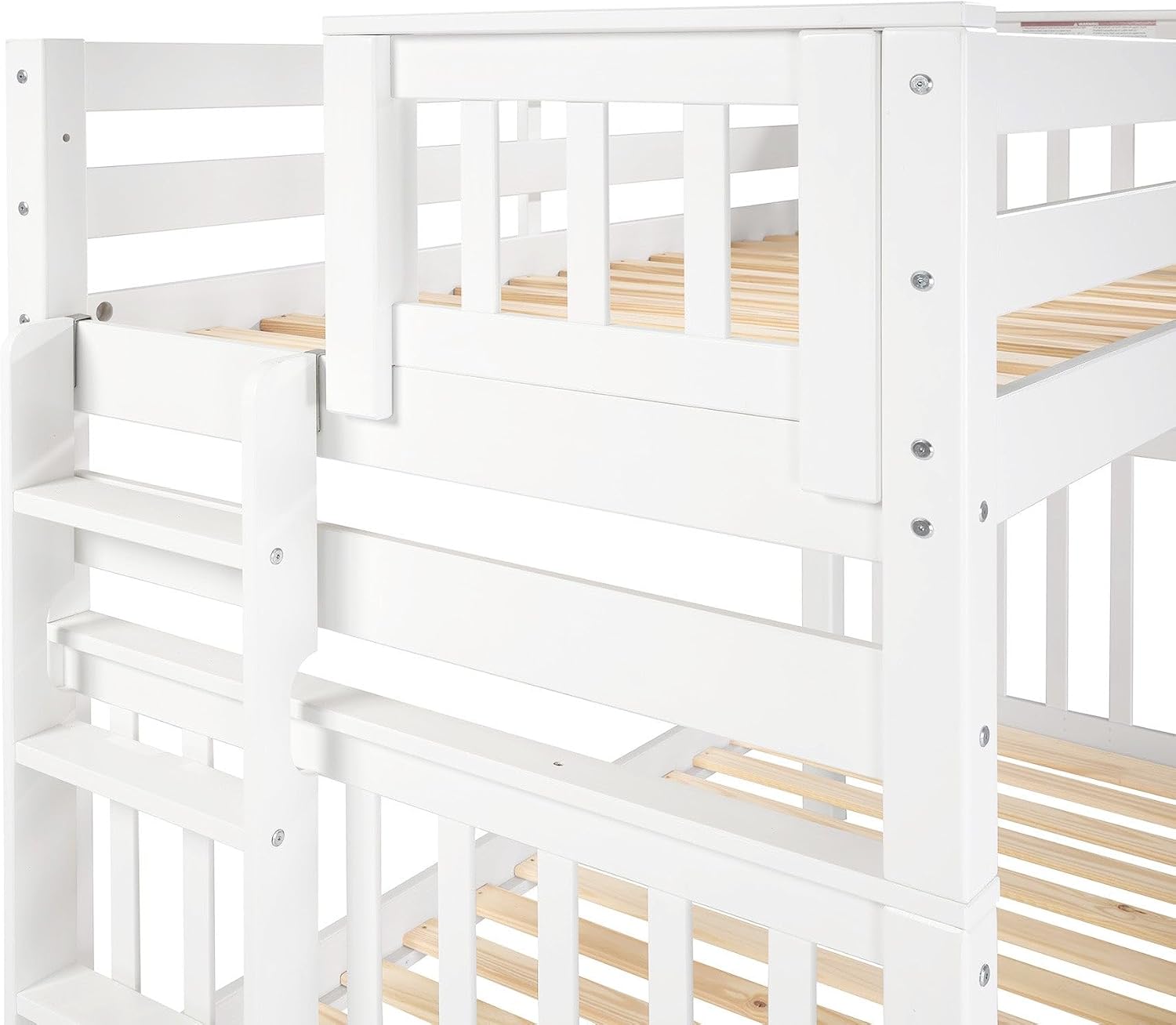 Bedz King Tall Bunk Beds Twin Over Twin Mission Style, End Ladder, White