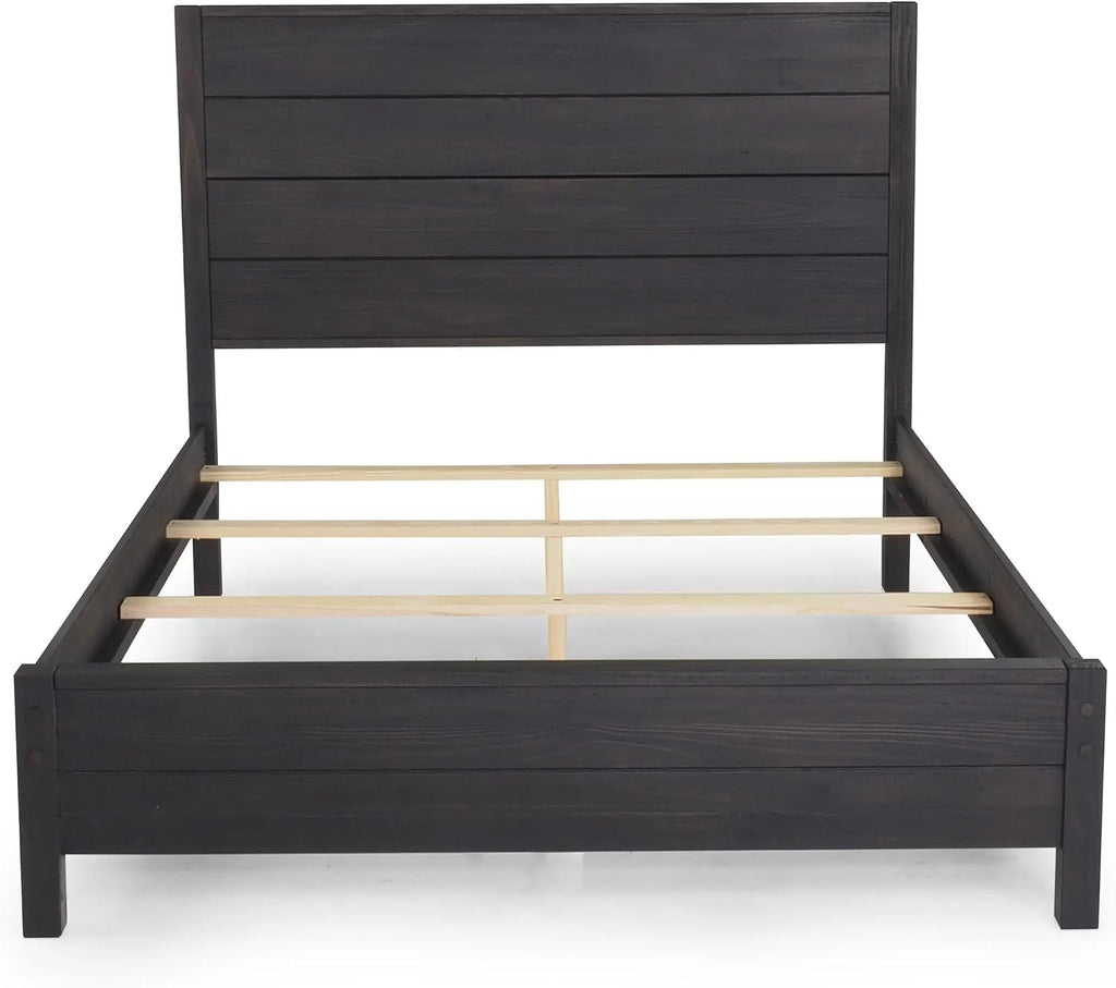 Grain Wood Furniture Montauk Solid Wood 5 Piece Bedroom Set in Farmhouse Black, Full Bed