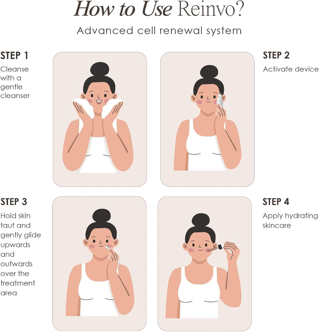 Reinvo Facial Microdermabrasion Wand by Project E Beauty | Gentle Exfoliation | Reduce Wrinkles & Fine Lines | Decrease Pores | Fresh & Radiant Skin | 4 Interchangeable Heads | Vacuum Suction Device