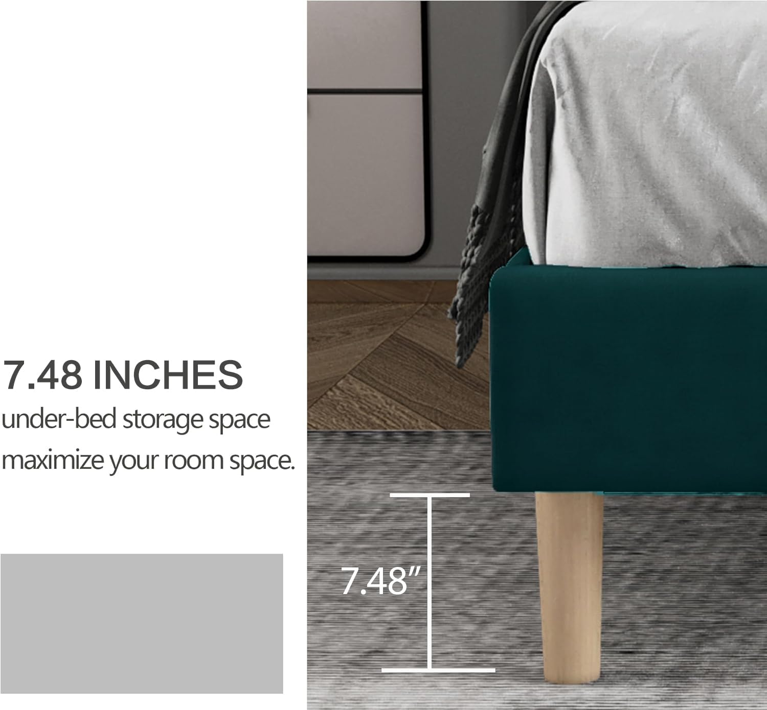 Twin Size Bed Frame with Headboard, Modern Upholstered Velvet Platform Bed, Heavy Duty Wooden Slats Support, No Box Spring Needed, Noise-Free & Easy Assembly, Green