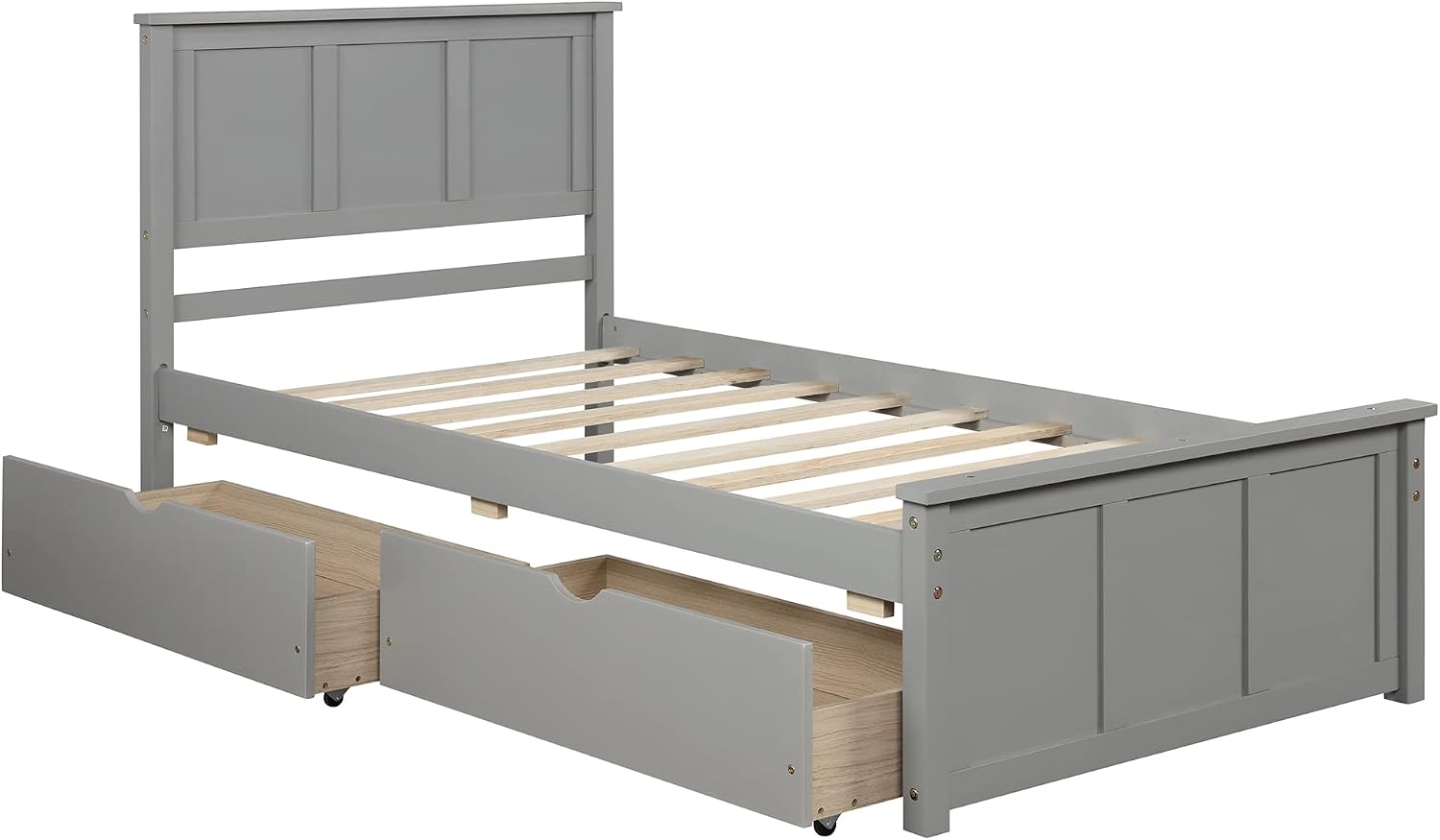 Twin Platform Bed with 2 Drawers and Headboard, Solid Wooden Twin Size Bed Frame with Storage and Wood Slats, Twin Size Platform Bed for Kids,Teens,Adults (Grey)