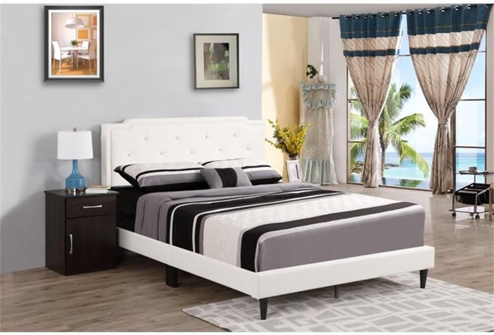 Glory Furniture Deb Faux Leather Upholstered Full Bed in White
