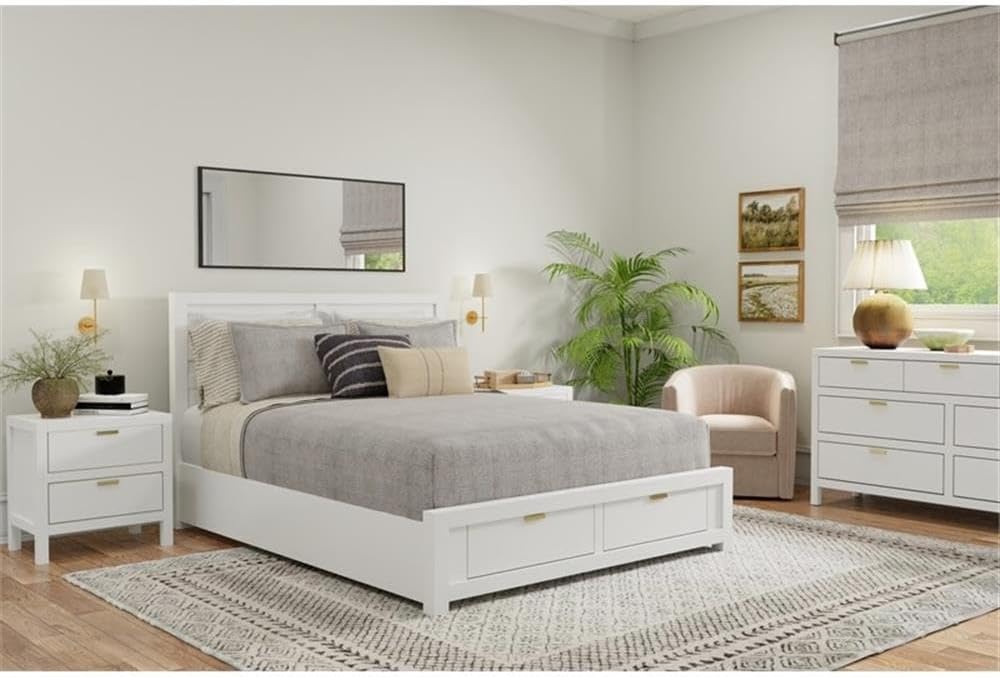 Alpine Furniture Carmel Queen Storage Bed, White