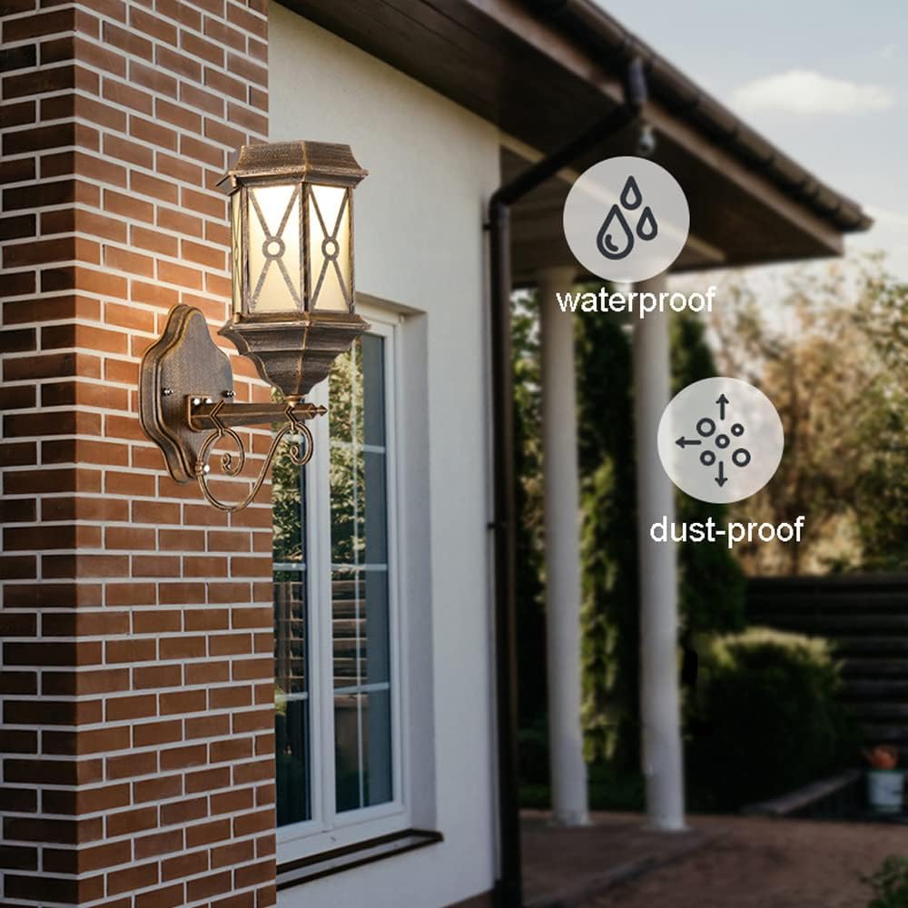 Solar Wall Sconce Lamp Exterior Wall Lantern LED Outdoor Coach Light, Retro Glass Wall Mount Porch Lighting with Remote Control, Garden Patio Wall Lanterns