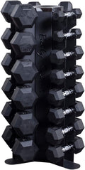 Body-Solid (GDR80-SET) 10-Pairs Dumbbell with Vertical Rack - Compact Weight Storage for Home Gym, Strength Training - Rubber Coated Hexagon Shape Dumbbells with Stand