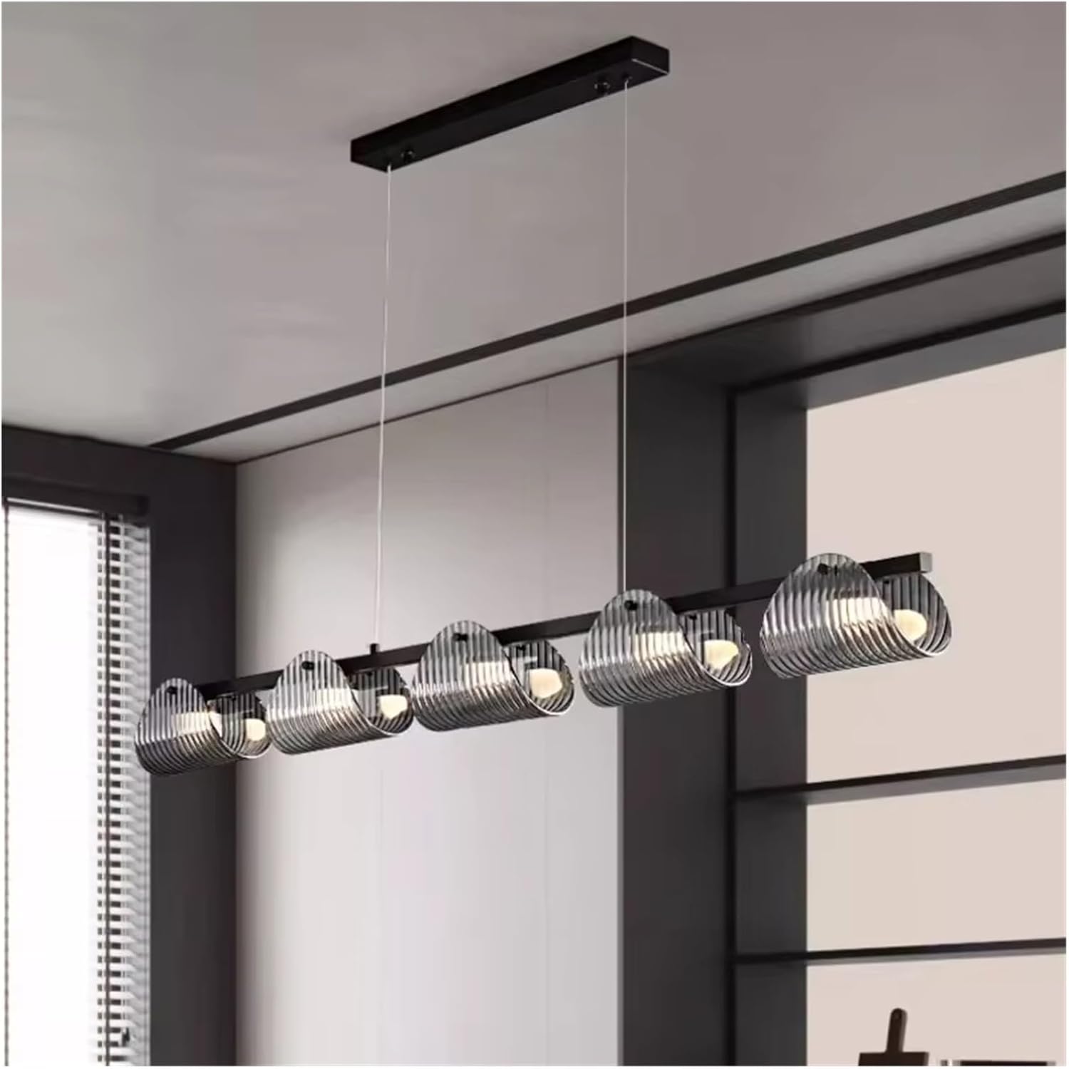 Black Led Pendant Lights Luxury Dining Room Gray Glass Chandelier Indoor Lighting Suspend Lamp Luminarias,Household