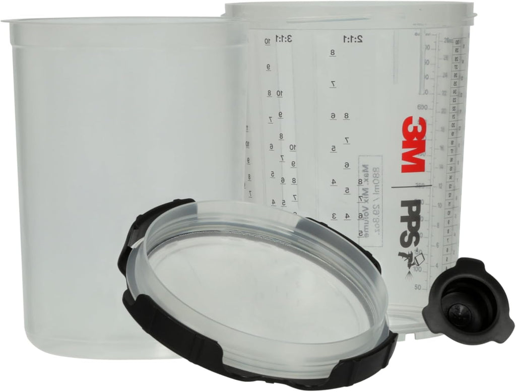 3M PPS 2.0 Spray Gun Cup, Lids and Liners Kit, 26024, Large, 28 Ounces, 200-Micron Filter, Use for Cars, Furniture, House and More, 1 Paint Cup, 50 Disposable Lids and Liners, 32 Sealing Plugs
