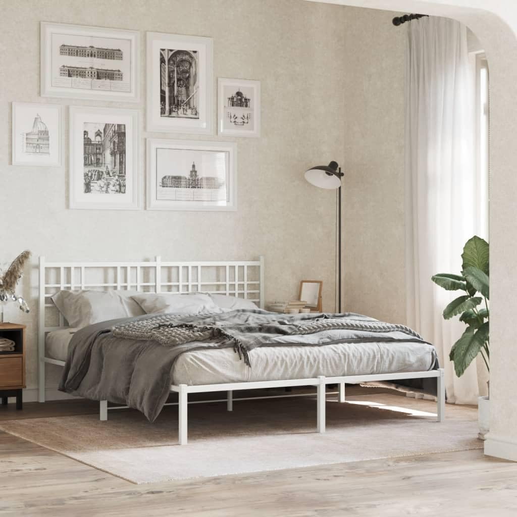 Modern White Powder-Coated Steel King Size Bed Frame 59 x 79 Inches, Sturdy Metal Platform with Underbed Storage Space, Easy Assembly for Master and Guest Bedrooms, Durable