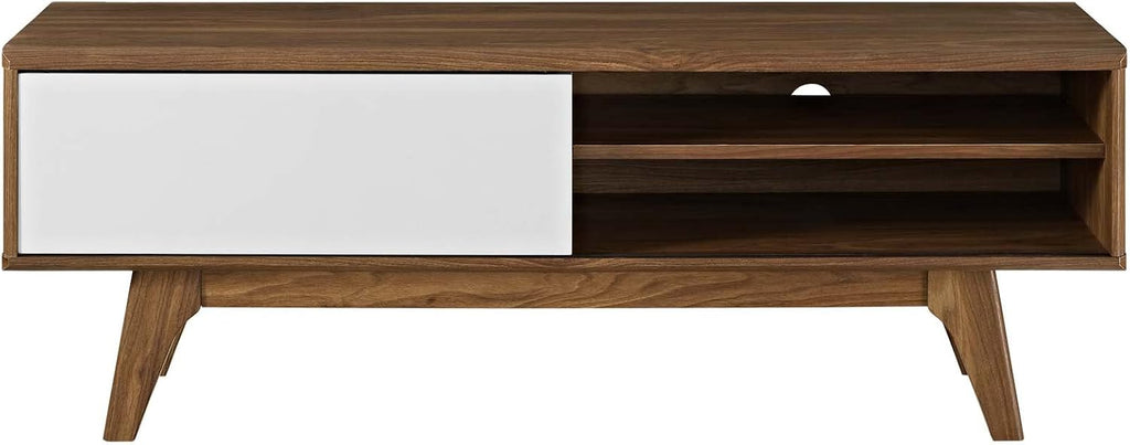Modway Envision Mid-Century Modern 44 Inch TV Stand, Walnut White