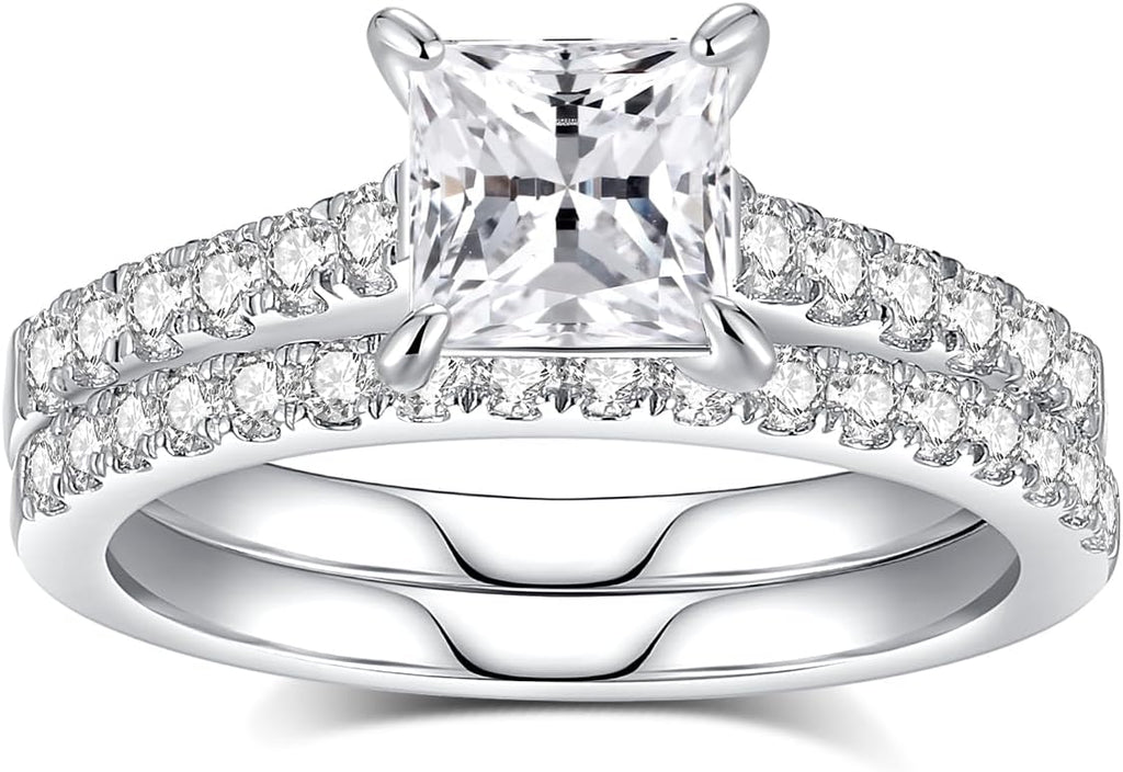Moissanite Wedding Ring Set Moissanite Bridal Ring Sets for Women D Color VVS1 Princess Cut Engagement Rings S925 Sterling Silver Promise Rings for Women Wife