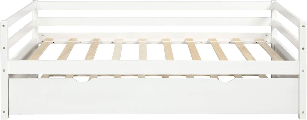 Knocbel Solid Wood Daybed and Trundle Set Mattress Foundation Platform Bed Frame with Slats Support, Twin (White)