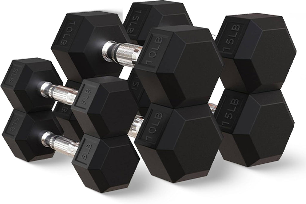 BalanceFrom Premium Rubber Encased Hex Dumbbell Sets, 46LBS Set, 60LBS Set, 100LBS Set