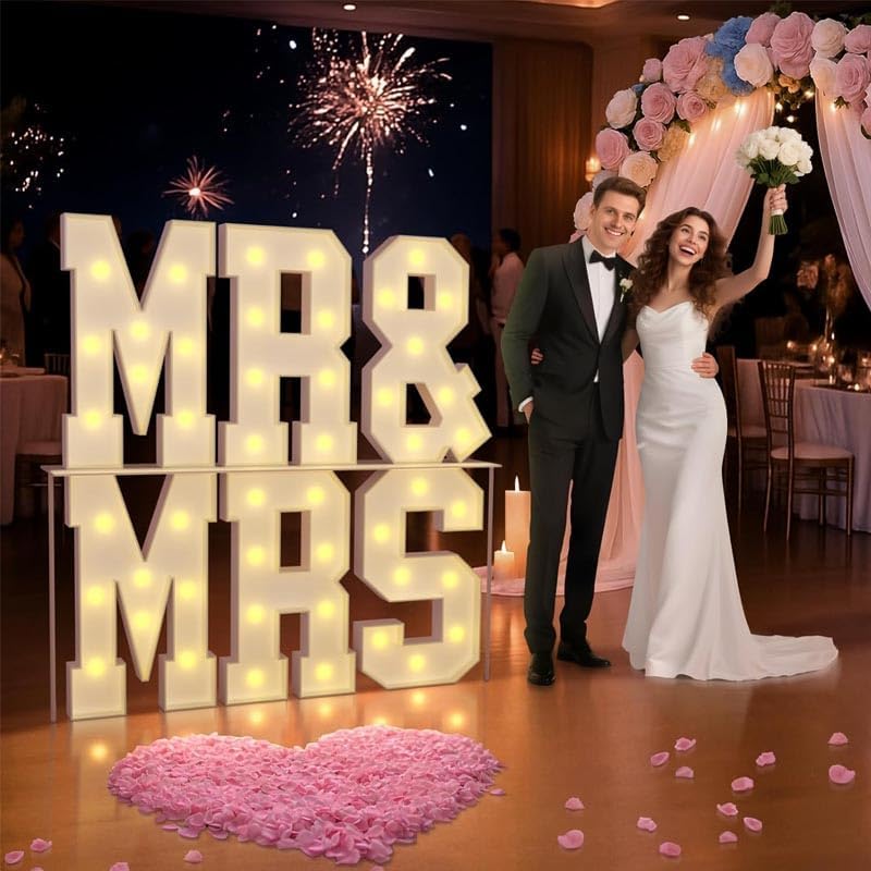 3FT MR&MRS White Letter Lights 6Pcs Set, Large Shiny Warm Light Signs, Romantic Decor for Wedding, Proposal, Confession, Surprise Party & Anniversary Celebration