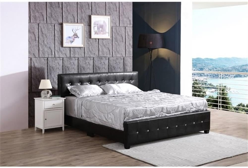 Glory Furniture Diamond Faux Leather Upholstered King Bed in Black
