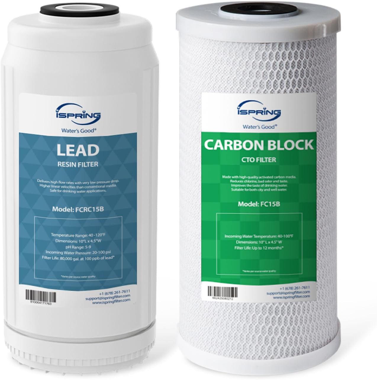 iSpring F2WGB21BPB Whole House 4.5'x10' Water Filtration CTO Carbon Block and Lead Reducing Water Filter Replacement Cartridge Pack Set