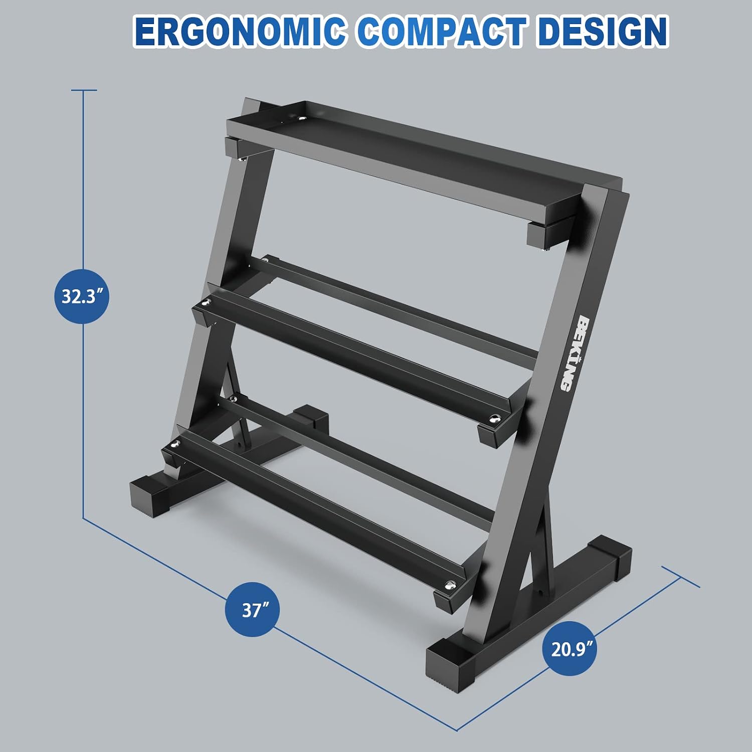 BEKING 3 Tier Dumbbell Rack,1000LB Capacity Weight Storage Rack for Home Gym Fitness,Multifunctional Free Weight Organizer Stand for Dumbbells, Kettlebells,Compact Design Save Floor Space
