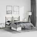 King Size Bed Frame Black Powder-Coated Steel with Headboard Modern Elegant Design Rectangular Shape for Bedroom Comfort