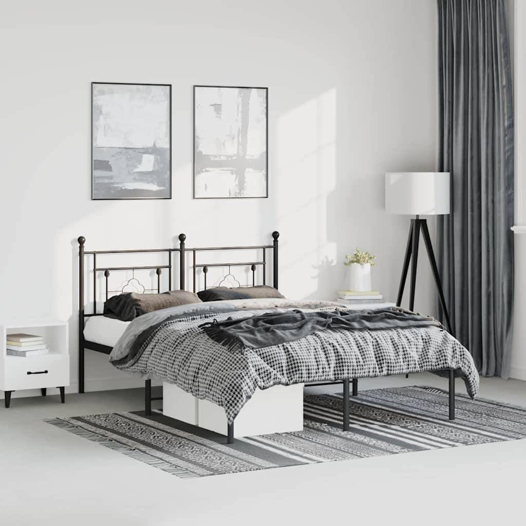 Queen Metal Bed Frame with Headboard Black 59.1'x78.7' Sturdy Steel Platform Bed Frame for Bedroom, Underbed Storage Space, No Mattress Needed