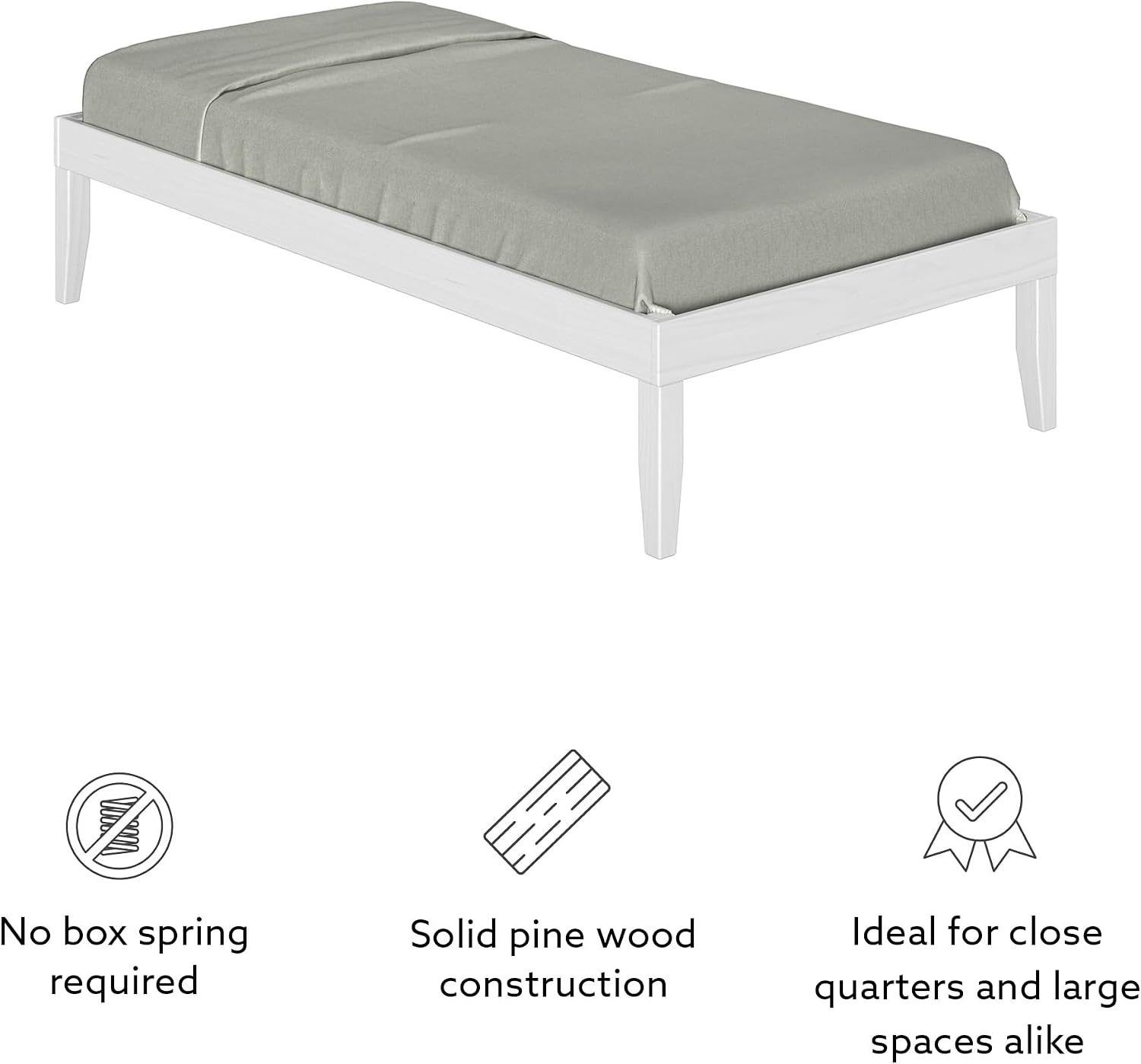 Powell Fordham White Solid Pine Wood Twin Sized Platform Bed with Set of 2 Two Drawer Nightstands