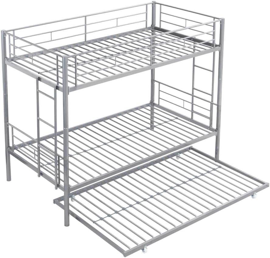 BUNK Bed Pink Twin Over Twin (Silver + Metal)