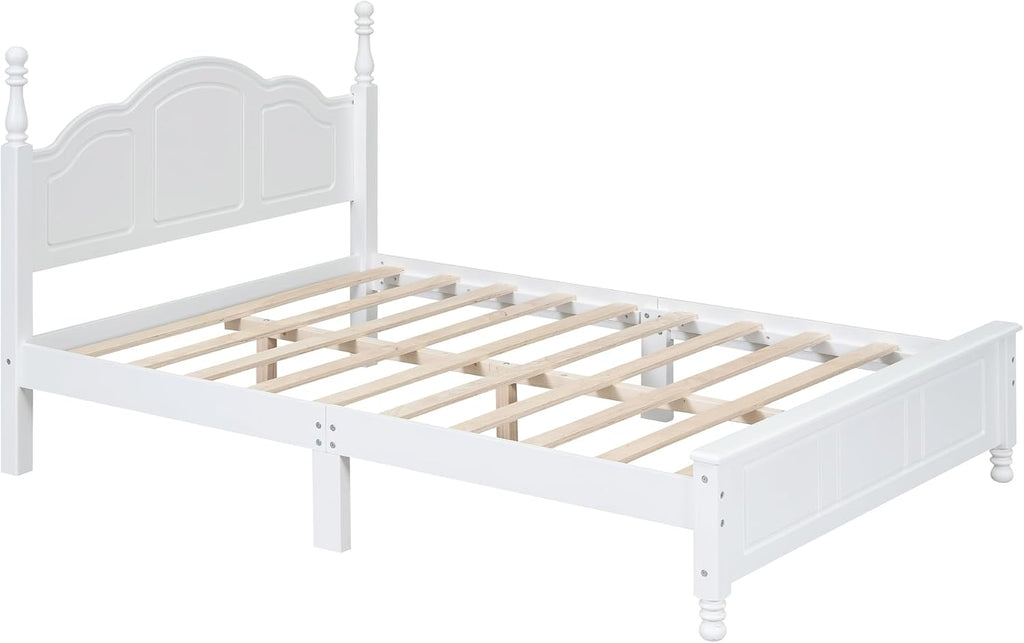DEINPPA 3-Piece Bedroom Set, Wooden Bedroom Furniture Set Included Full Size Bed Frame and 2 Nightstands, Medieval Style-White