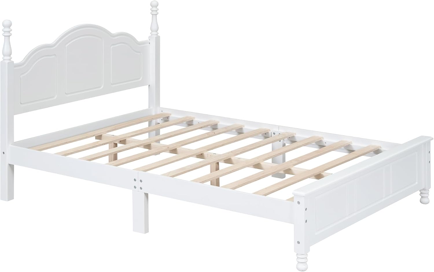 DEINPPA 3-Piece Bedroom Set, Wooden Bedroom Furniture Set Included Full Size Bed Frame and 2 Nightstands, Medieval Style-White