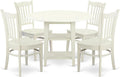East West Furniture SUGR5-LWH-W 5 Piece Dining Table Set for 4 Includes a Round Kitchen Table with Dropleaf & Shelves and 4 Kitchen Dining Chairs, 42x42 Inch, Linen White