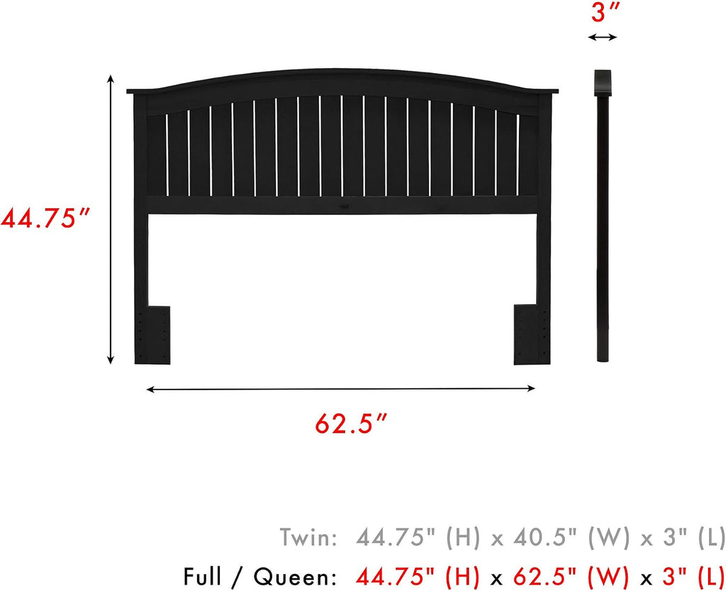 Finley Wooden Headboard Panel with Curved Top Rail Design, Black Finish, Full / Queen