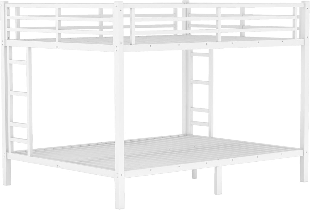 JIVOIT Queen Over Queen Bunk Bed, Heavy-Duty Metal Bunk Bed Frame with Safety Guardrails & Metal Slat Support for Teens and Adults, Space-Saving/Noise Reduced/No Box Spring Needed