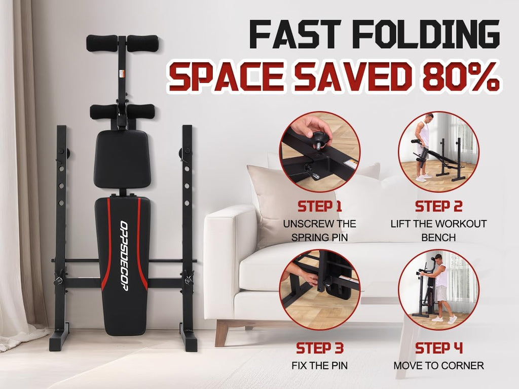 OPPSDECOR Multi-Function Weight Bench Set with Squat Rack Leg Extension & Leg Curl Adjustable Workout Bench for Full Body Fitness Foldable Flat/Incline/Decline Upgrade Bench Press for Home Gym