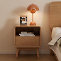 100% Solid Oak Wood Nightstand, Natural Wood Nightstand with Drawer Open Shelf, Mid Century Modern Night Stand, Small Side End Tables, Oak Bedside Table for Bedroom(16.54' Wx13.78 Dx20.47 H)
