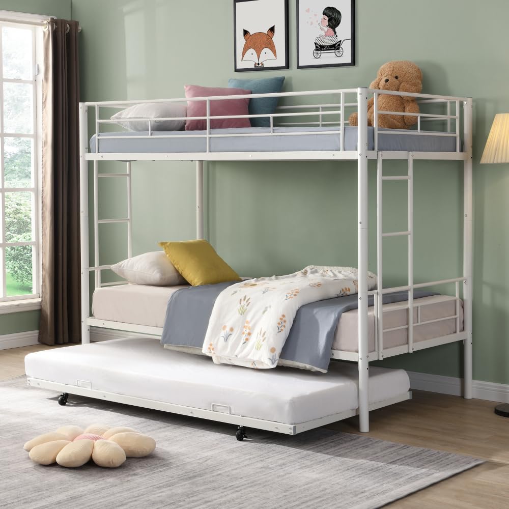 BUNK Bed Pink Twin Over Twin (White + Metal + Twin)