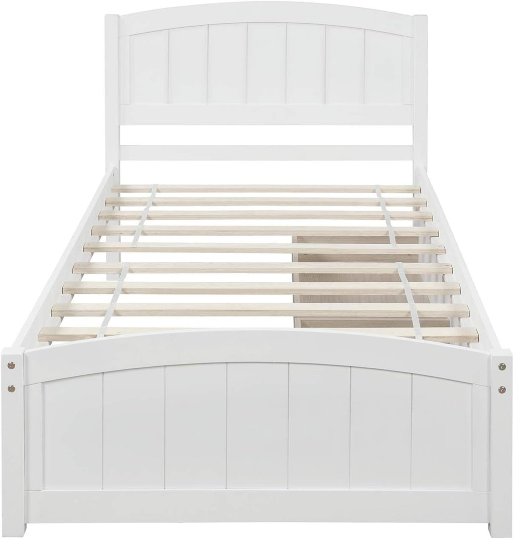Harper & Bright Designs Twin Bed with Drawers, Solid Wood Platform Bed with Storage and Headboard, Footboard, Wood Slat Support (Twin Size, White)