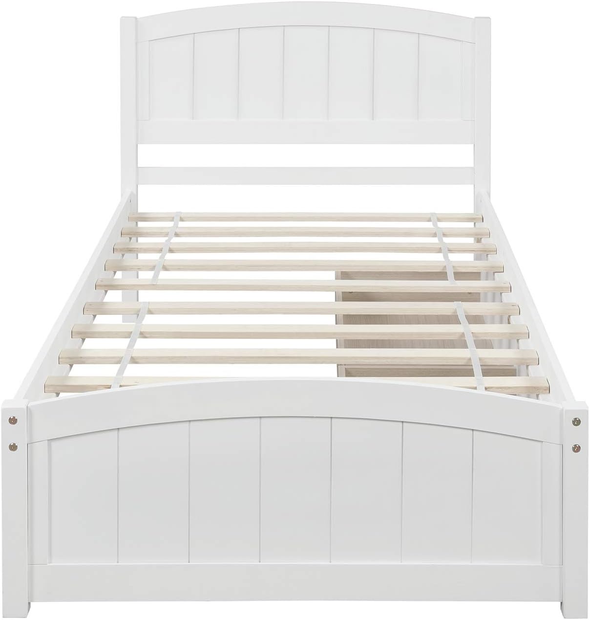 Modern Solid Wood Bed Frame with Drawers Platform Bed with Wood Slat Support No Box Spring Needed Twin White